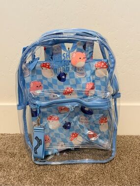 Squishmallows Clear “Squish Squad” Full Size Backpack wBonus Pouch/Keychain NWT
